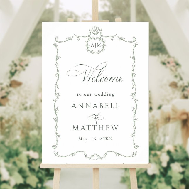 Affiche Vert sauge Mariage moderne classique français Bien (Créateur téléchargé)