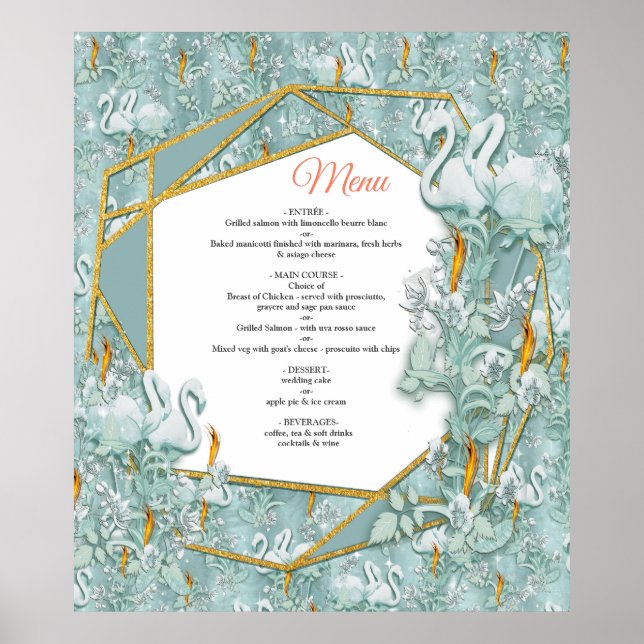 Affiche vert sauge, soie, plumes, vert pâle, flamme dorée (Devant)