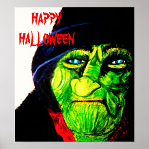 Affiche VERTE de SORCIÈRE de HALLOWEEN