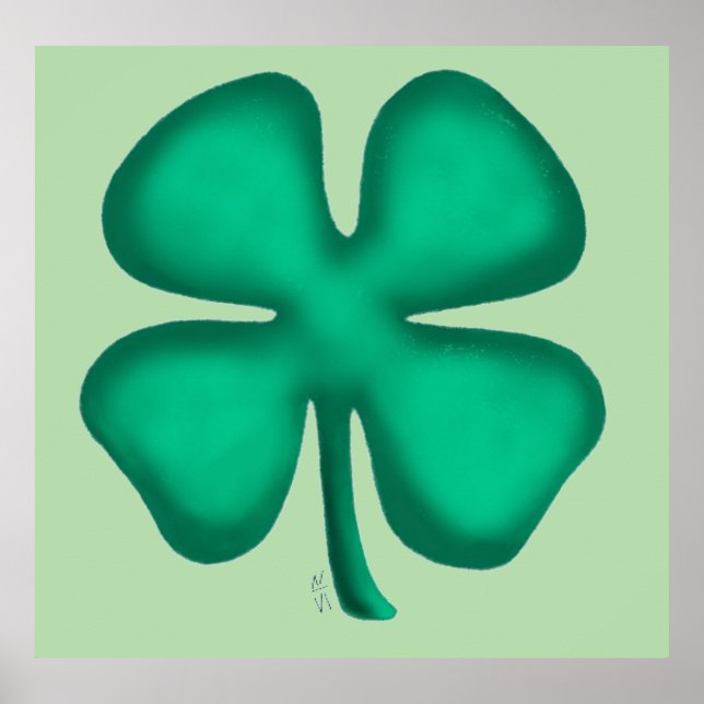 Affiche verte mate Lucky 4 Leaf Irish Clover (Devant)
