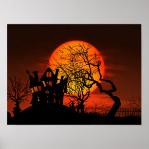 Affiche Very Spooky Halloween Scene with Giant Moon