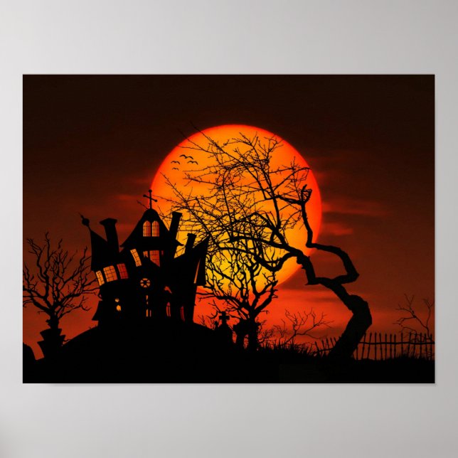 Affiche Very Spooky Halloween Scene with Giant Moon (Devant)