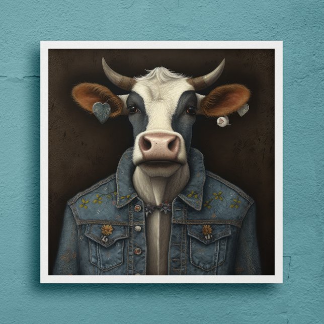 Affiche Veste brodée Moo - Vache drôle en costume (Créateur téléchargé)
