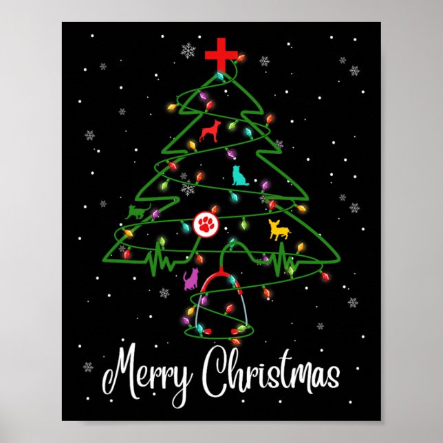 Affiche Vet Tech Vétérinaire Arbre de Noël Joyeux Noël (Devant)
