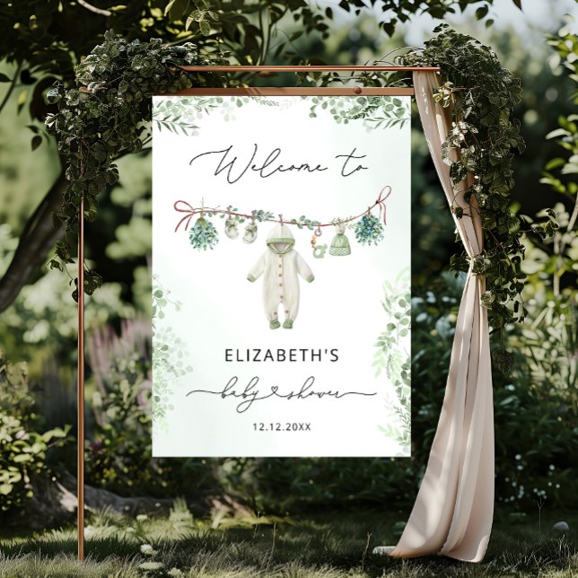 Affiche Vêtements bébé Boho Eucalyptus Baby shower Bienven (Créateur téléchargé)