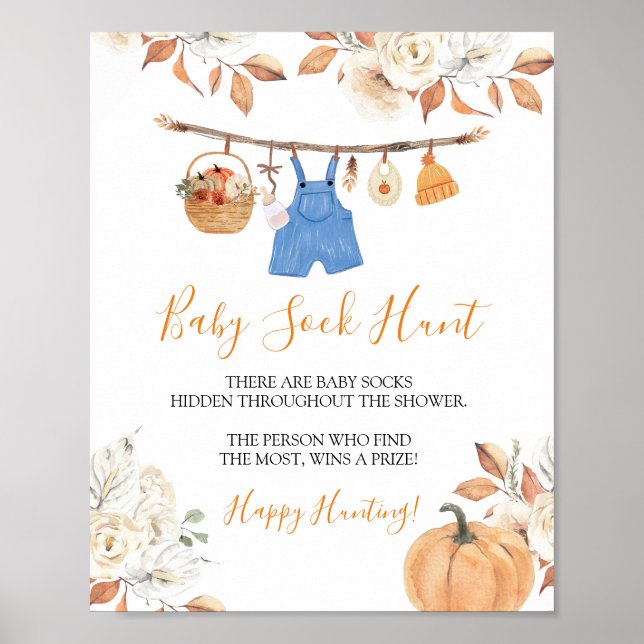 Affiche Vêtements Citrouilles Baby shower bébé Chasse aux  (Devant)