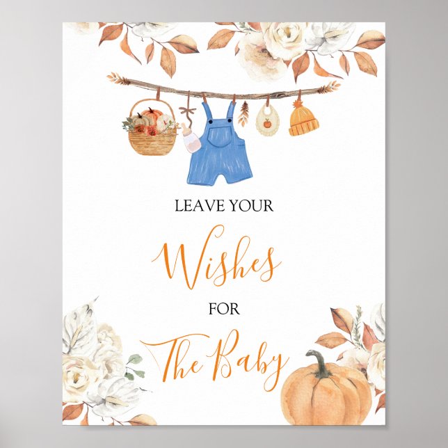 Affiche Vêtements Citrouilles Baby shower Laissez vos dési (Devant)