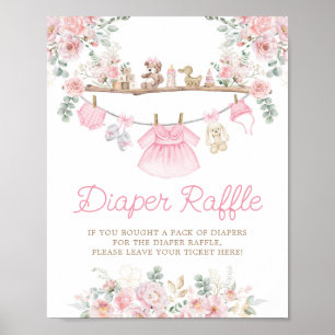 Affiche Vêtements de bébé rose Fleur Ligne de linge Raffle
