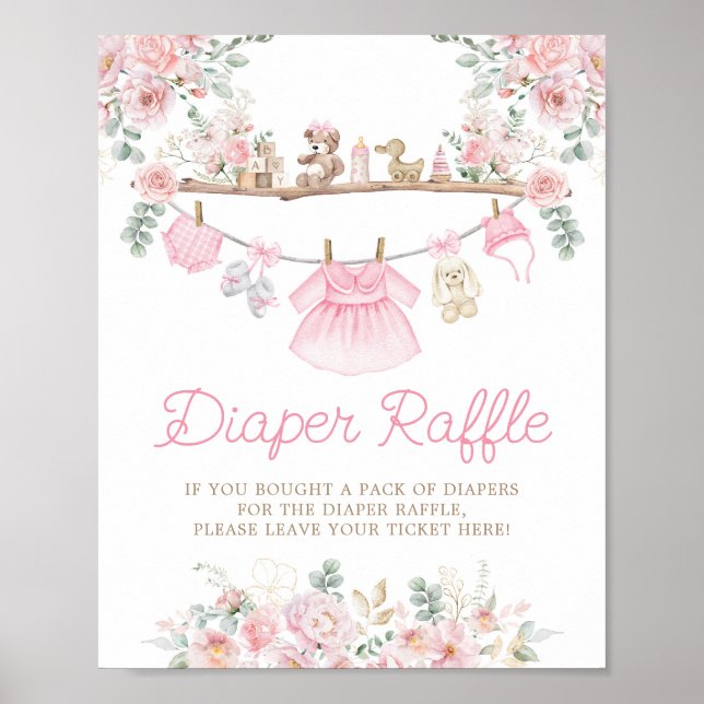Affiche Vêtements de bébé rose Fleur Ligne de linge Raffle (Devant)