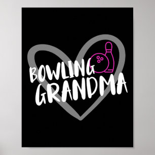 Affiche Vêtements de bowling amusant Coeur grand-mère - Bl