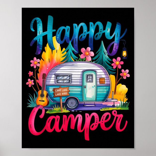 Affiche Vêtements de camping drôle de campeur heureux remo (Devant)