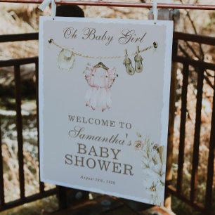 Affiche Vêtements de fille à linge de bienvenue Baby Showe