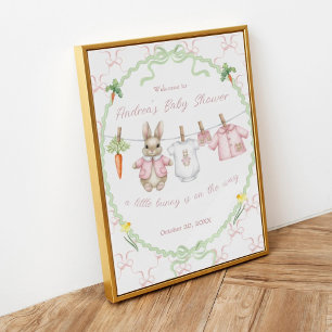 Affiche Vêtements de fille lapin mignon sur fil à linge Bi