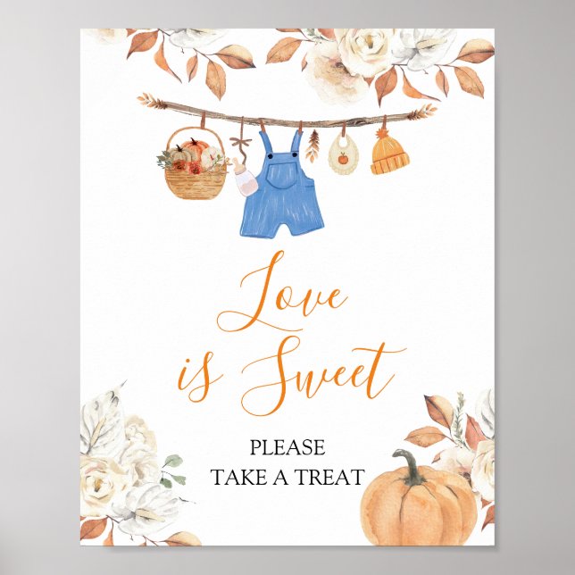 Affiche Vêtements de garçon Citrouille Automne Baby shower (Devant)