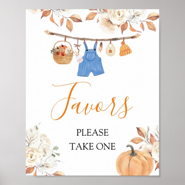 Affiche Vêtements de garçon Citrouille Automne Baby shower (Devant)