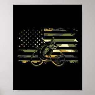Affiche Vêtements de pêche camouflage drapeau américain - 