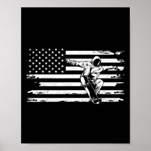 Affiche Vêtements de skateboard avec drapeau américain - S