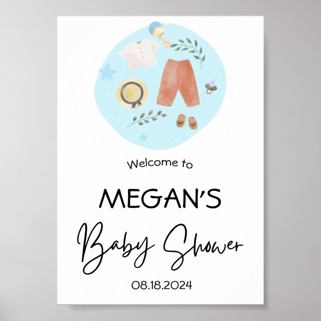 Affiche Vêtements simples Baby shower bleu Accueil (Devant)
