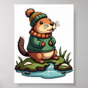 Affiche Vêtements tricotés d'hiver capybara cosy Ruisseau