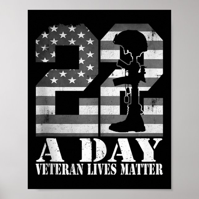 Affiche Vétéran de 22 jours Drapeau américain Vétéran mili (Devant)