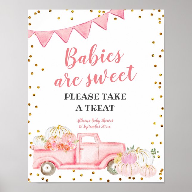 Affiche Veuillez prendre un gâteau citrouille camion rose  (Devant)