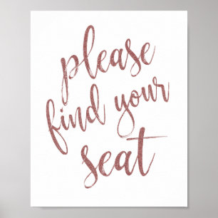 Affiche Veuillez Trouver Votre Siège Rose Or Pailleté Pann