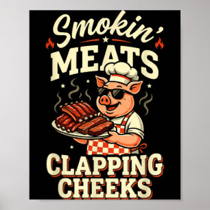 Affiche Viandes fumées au barbecue et joues claquant drôle