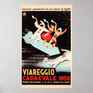 Affiche VIAREGGIO CARNEVALE 1950 Festival Vieux Italie Voy