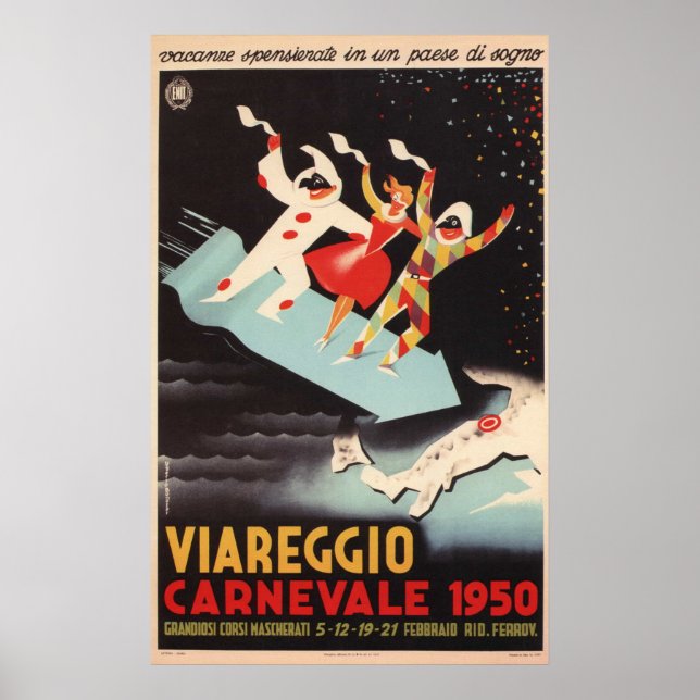 Affiche Viareggio Carnevale 1950 Italie Publicité Vintage (Devant)