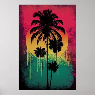 Affiche Vibe Vintage Ombre Pop Art Palm Tree