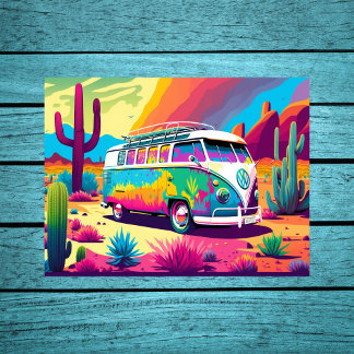 Affiche Vibe vintage : Van Retro dans le désert