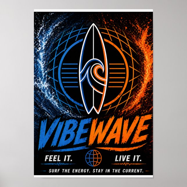 Affiche Vibe Wave Neon Surf – Rétro Aesthétique Sy (Devant)