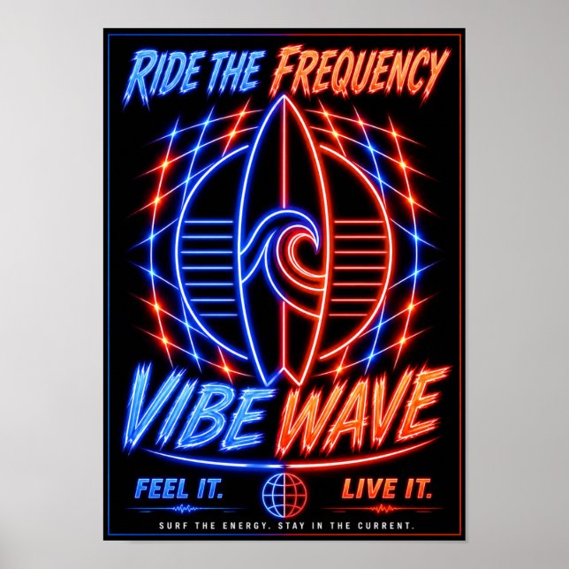 Affiche Vibe Wave Neon Surf – Rétro Aesthétique Sy (Devant)