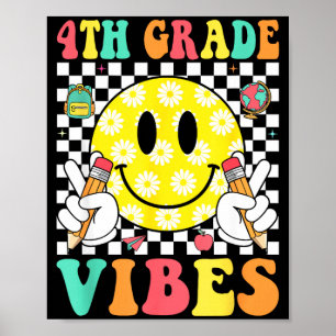Affiche vibes 4e année sourire rétro visage enseignant enf