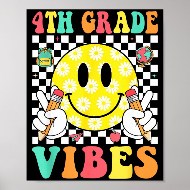 Affiche vibes 4e année sourire rétro visage enseignant enf (Devant)