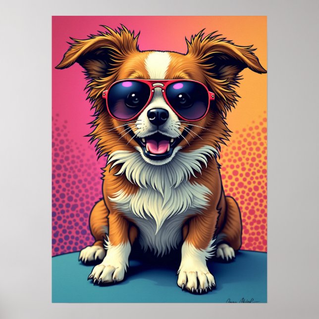 Affiche Vibes cool - Chien dans Aviator Lunettes de soleil (Devant)
