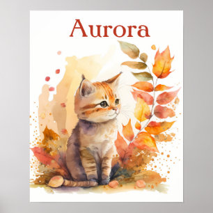 Affiche Vibes d'automne Aquarelle Kitten - Enfants