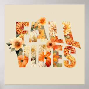 Affiche Vibes d'automne fleurs sauvages aquarelle feuilles