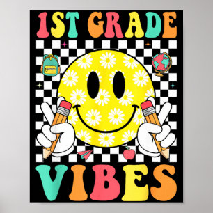 Affiche vibes de 1re année sourire rétro visage enseignant