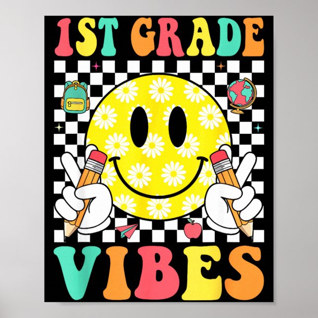 Affiche vibes de 1re année sourire rétro visage enseignant (Devant)