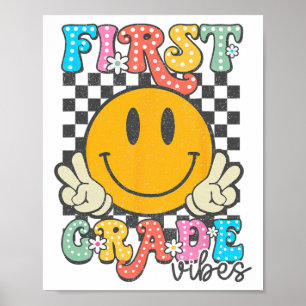 Affiche Vibes de 1re année Visage souriant rétro Enseignan