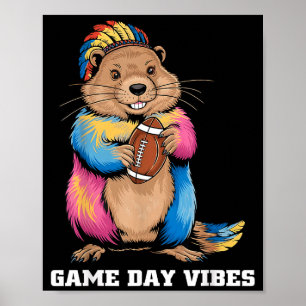 Affiche Vibes de jour de match Tribal Groundhog tenant un