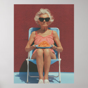 Affiche Vibes de l'été rétro – Portrait d'une femme âgée é