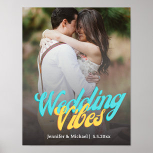 Affiche vibes de mariage rétro calligraphie photo de coupl