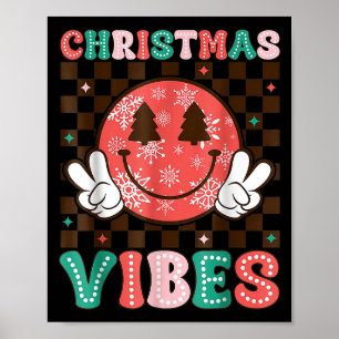Affiche Vibes de Noël Groovy Visage Souriant Joyeux Noël F