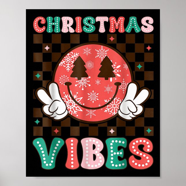 Affiche Vibes de Noël Groovy Visage Souriant Joyeux Noël F (Devant)