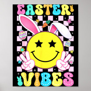 Affiche Vibes de Pâques Retro Lapin Groovy Oreilles de Lap
