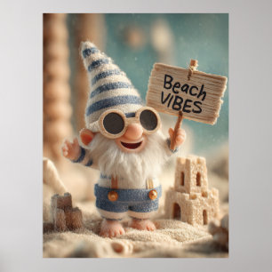 Affiche "Vibes de plage" Gnome de jardin d'été