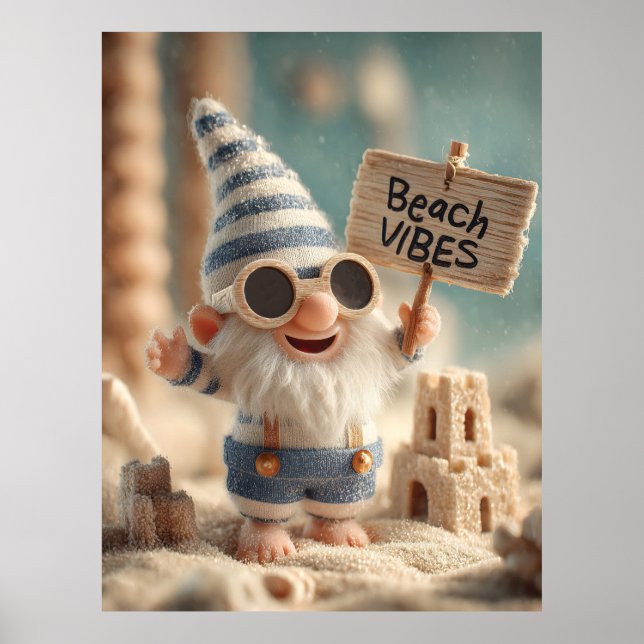 Affiche "Vibes de plage" Gnome de jardin d'été (Devant)