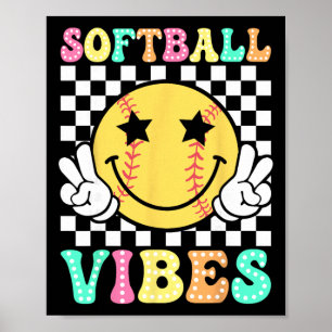 Affiche Vibes de softball Rétro Groovy journée de match Fi